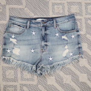 EUC EUNINA  LuLu High Rise Distressed Shortie with Embroidered Shorts - Large